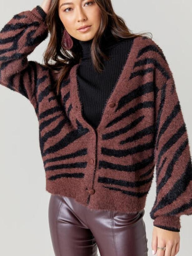Women's Fall Plaid Pattern Cozy Furry Cardigan